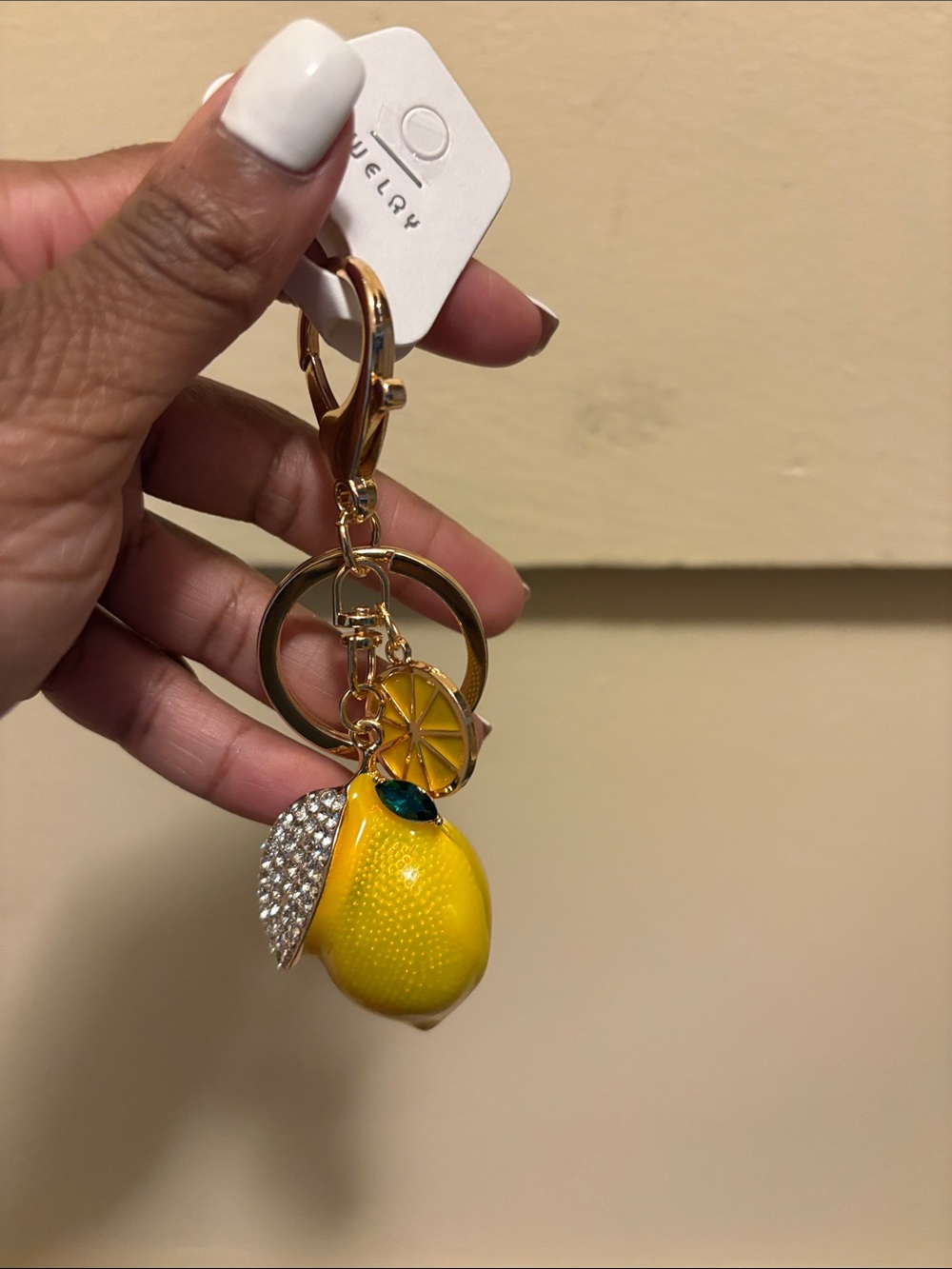 Lemon Charm Keychain with Crystal Leaf